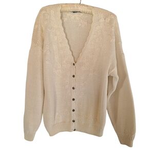Vintage 90s BEST American Cream Knit Cardigan Sweater Cottagecore Grannycore M